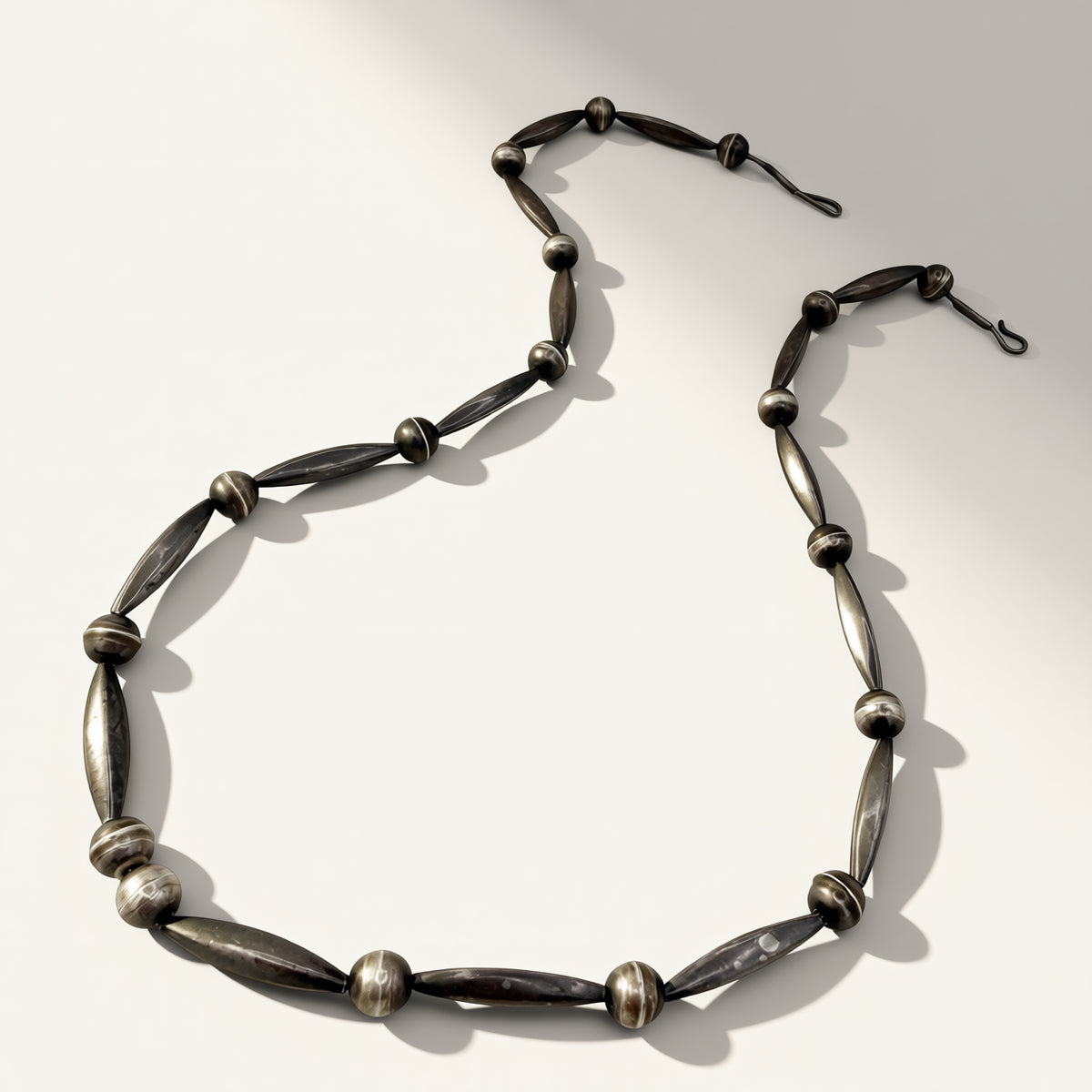 Silver necklace on a white background