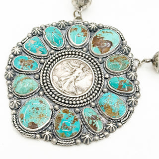 Jason Ogg Walking Liberty Half Dollar Necklace with Nila Turquoise