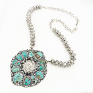 Jason Ogg Walking Liberty Half Dollar Necklace with Nila Turquoise
