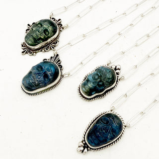 HJC x Haley Rodel Carved Labradrotie Skull Bar Necklace