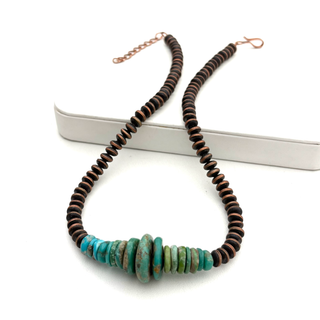 Copper Saucer Pearl and Kingman Heishi Bead Bae Necklace