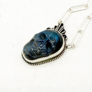 HJC x Haley Rodel Carved Labradrotie Skull Bar Necklace