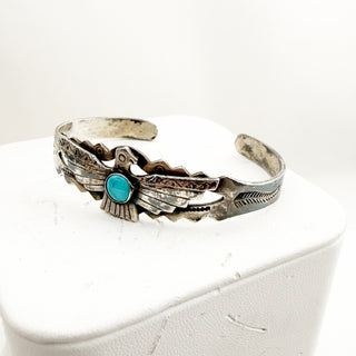 The First Thunder Collection - Six Harvey Era Turquoise and Silver Thunderbird Cuffs