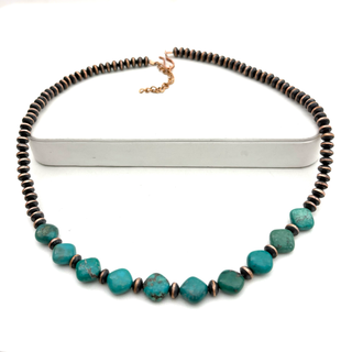 Copper Saucer Pearl and Kingman Turquoise Necklace