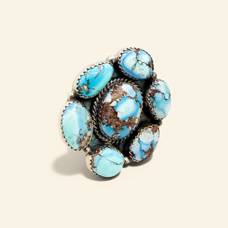 Turquoise stone ring on a beige background