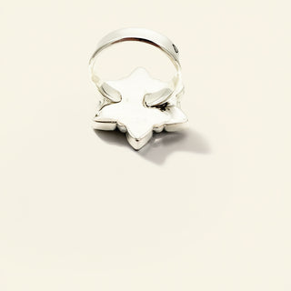 Silver ring shank on a beige background