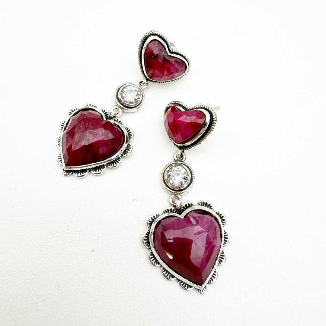 Glimmer Heart Earrings - Ruby