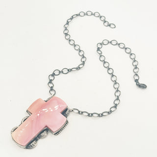Tia Long Giant Pink Conch Cross Necklace