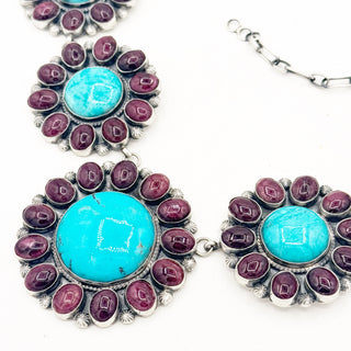 Sheila Tso Kingman and Purple Spiny 9 Cluster Necklace