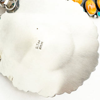 Sheila Tso Massive Masterwork Kingman and Orange Spiny 7 Cluster Necklace