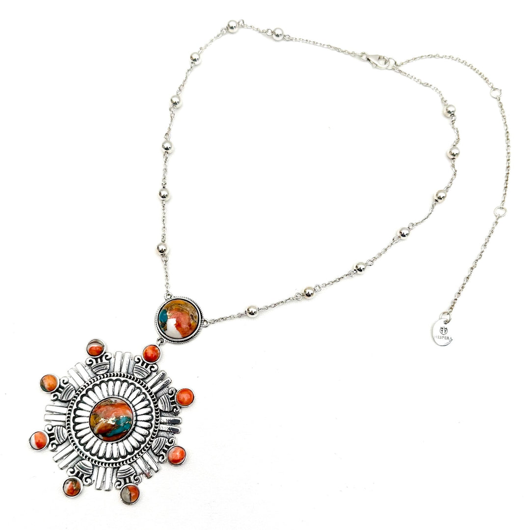 Sacred Sun Necklace - Spiny Oyster Turquoise