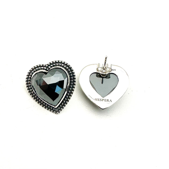 Everyday Heart Studs - Faceted Hematite