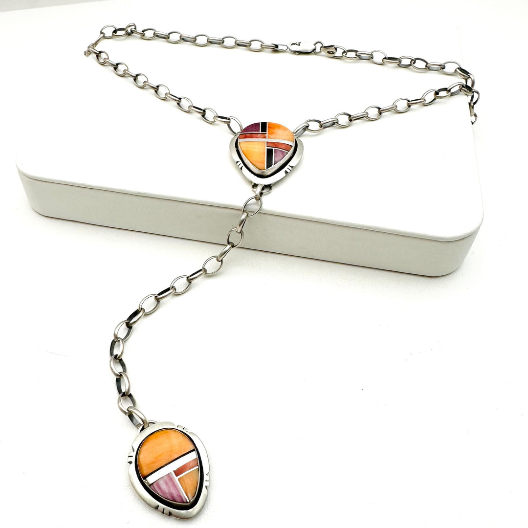 Inlay Lariat - Orange, Purple, Red Spiny Oyster