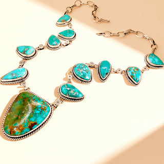 Turquoise necklace on a beige background