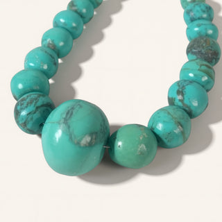 Turquoise beaded necklace on a white background