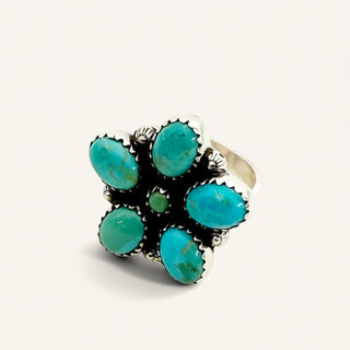 Ring with turquoise stones on a white background
