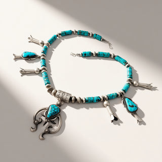 turquoise stone necklace on a beige background