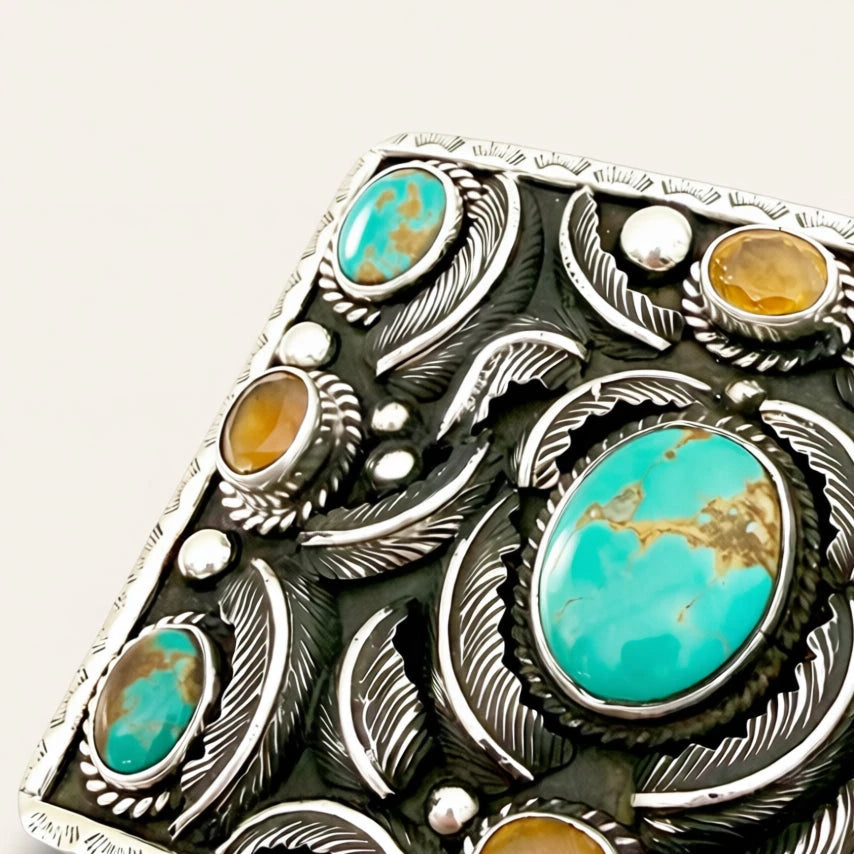 turquoise jewelry on a beige background