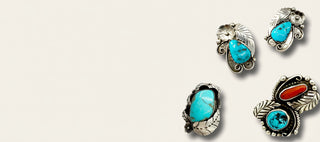 turquoise jewelry on a beige background banner 